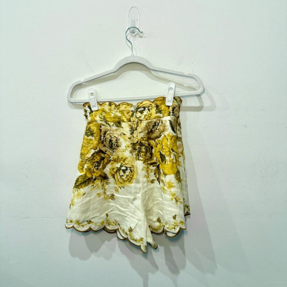 Zimmermann Aliane Scallop High Waisted Paperbag Short Amber Floral Womens Size 0 - Picture 4 of 6